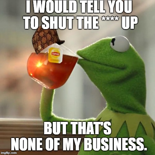 But That's None Of My Business Meme |  I WOULD TELL YOU TO SHUT THE **** UP; BUT THAT'S NONE OF MY BUSINESS. | image tagged in memes,but thats none of my business,kermit the frog,scumbag | made w/ Imgflip meme maker