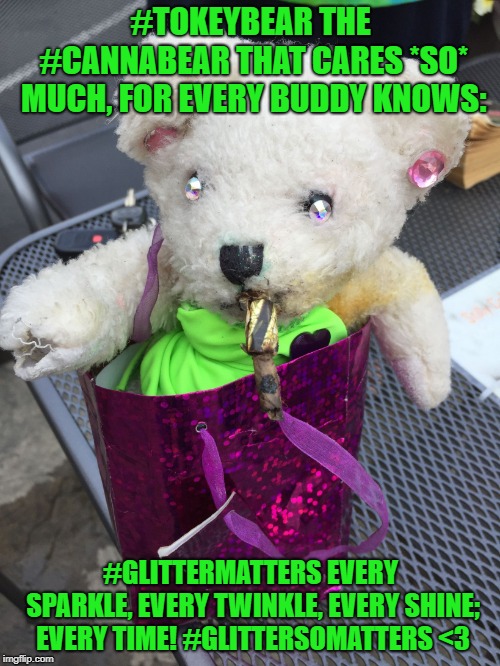 #TOKEYBEAR THE #CANNABEAR THAT CARES *SO* MUCH, FOR EVERY BUDDY KNOWS:; #GLITTERMATTERS EVERY SPARKLE, EVERY TWINKLE, EVERY SHINE; EVERY TIME! #GLITTERSOMATTERS <3 | image tagged in tokey bear glitter matters | made w/ Imgflip meme maker