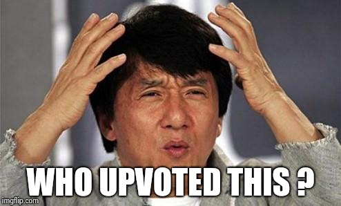 Jackie Chan WTF | WHO UPVOTED THIS ? | image tagged in jackie chan wtf | made w/ Imgflip meme maker