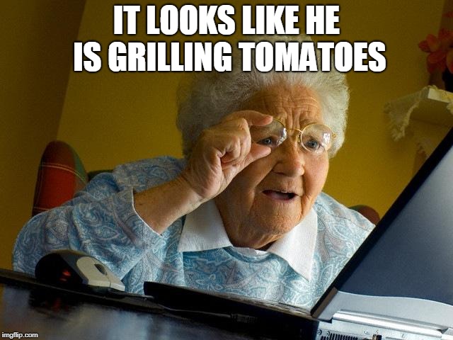 Grandma Finds The Internet Meme | IT LOOKS LIKE HE IS GRILLING TOMATOES | image tagged in memes,grandma finds the internet | made w/ Imgflip meme maker