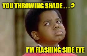 Shade & Side Eye | YOU THROWING SHADE . . . ? I'M FLASHING SIDE EYE | image tagged in side eye,throwshade | made w/ Imgflip meme maker
