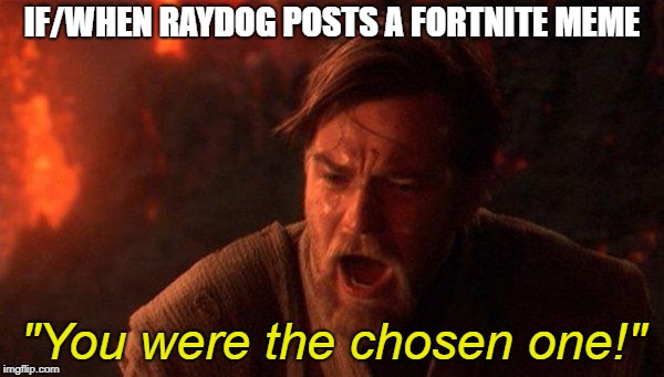 Or any top ten creator | IF/WHEN RAYDOG POSTS A FORTNITE MEME; "You were the chosen one!" | image tagged in memes,you were the chosen one star wars,funny,fortnite | made w/ Imgflip meme maker