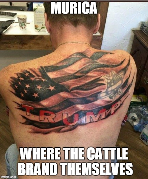MURICA; WHERE THE CATTLE BRAND THEMSELVES | image tagged in alt right,donald trump,slaves | made w/ Imgflip meme maker