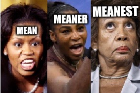 The Enmity Scale | MEANEST; MEANER; MEAN | image tagged in michelle obama,serena williams,maxine waters | made w/ Imgflip meme maker