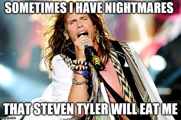 Steven Tyler | SOMETIMES I HAVE NIGHTMARES; THAT STEVEN TYLER WILL EAT ME | image tagged in steven tyler | made w/ Imgflip meme maker