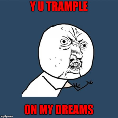 Y U No Meme | Y U TRAMPLE ON MY DREAMS | image tagged in memes,y u no | made w/ Imgflip meme maker