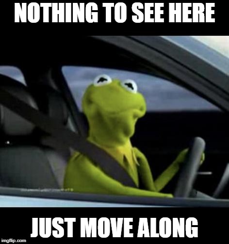 Kermit Driving | NOTHING TO SEE HERE JUST MOVE ALONG | image tagged in kermit driving | made w/ Imgflip meme maker