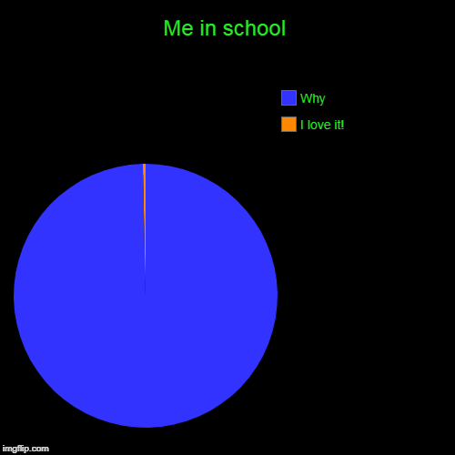 Me in school | I love it!, Why | image tagged in funny,pie charts | made w/ Imgflip chart maker