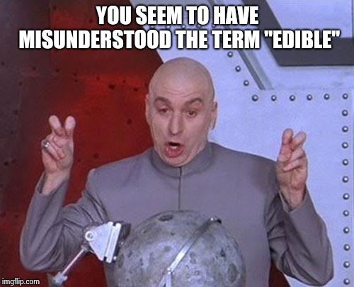 YOU SEEM TO HAVE MISUNDERSTOOD THE TERM "EDIBLE" | image tagged in memes,dr evil laser | made w/ Imgflip meme maker