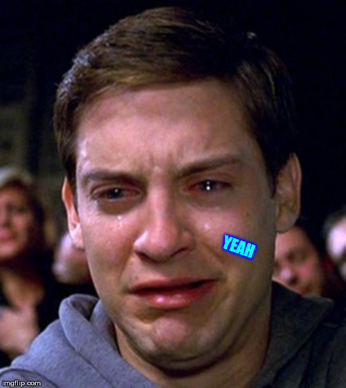 crying peter parker | YEAH | image tagged in crying peter parker | made w/ Imgflip meme maker