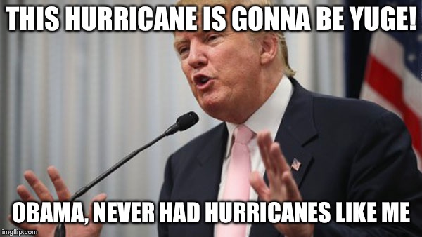 Trump Huge | THIS HURRICANE IS GONNA BE YUGE! OBAMA, NEVER HAD HURRICANES LIKE ME | image tagged in trump huge | made w/ Imgflip meme maker