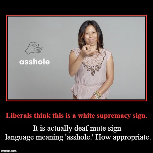 Liberals think this is white supremacy sign language. | image tagged in funny,asshole,sphincter,stupid liberals | made w/ Imgflip demotivational maker