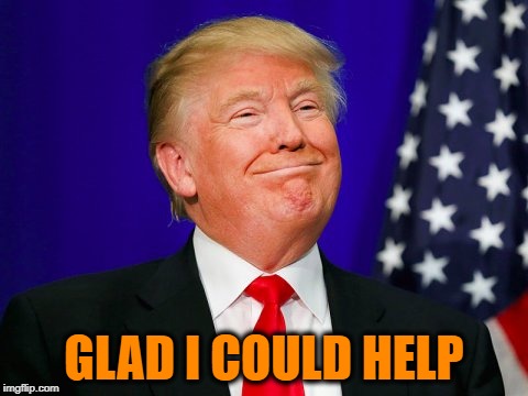 Trump Smile | GLAD I COULD HELP | image tagged in trump smile | made w/ Imgflip meme maker