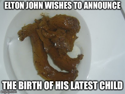 ELTON JOHN WISHES TO ANNOUNCE; THE BIRTH OF HIS LATEST CHILD | image tagged in poo | made w/ Imgflip meme maker