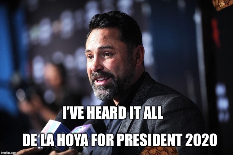 De La Hoya for President  | I’VE HEARD IT ALL; DE LA HOYA FOR PRESIDENT 2020 | image tagged in too much,too funny,unbelievable,wow,president,election 2020 | made w/ Imgflip meme maker