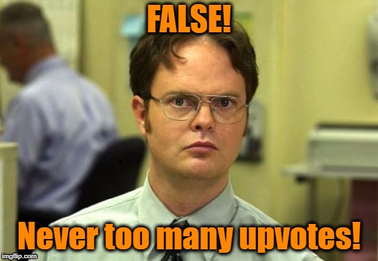 dwight | FALSE! Never too many upvotes! | image tagged in dwight | made w/ Imgflip meme maker