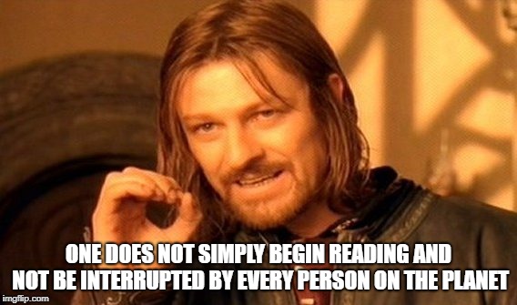 One Does Not Simply | ONE DOES NOT SIMPLY BEGIN READING AND NOT BE INTERRUPTED BY EVERY PERSON ON THE PLANET | image tagged in memes,one does not simply | made w/ Imgflip meme maker