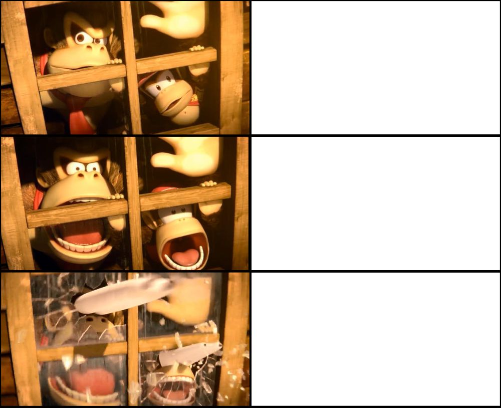 Donkey Kong and Diddy Kong surprised Blank Meme Template