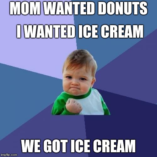 Success Kid Meme | MOM WANTED DONUTS; I WANTED ICE CREAM; WE GOT ICE CREAM | image tagged in memes,success kid,memes to meme | made w/ Imgflip meme maker