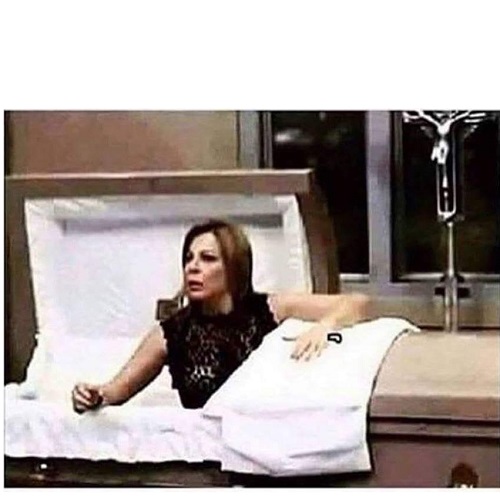 WOMAN CLIMBS OUT OF COFFIN Blank Meme Template