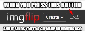 imgflip...why u no make any sense!? | WHEN YOU PRESS THIS BUTTON; AND IT SENDS YOU TO A GIF MADE 55 MONTHS AGO | image tagged in imgflip,meanwhile on imgflip | made w/ Imgflip meme maker