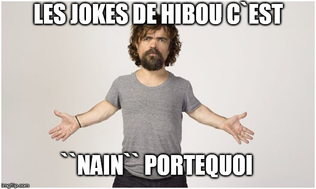 jokes de hibou c`est 
n`importequoi 
 | LES JOKES DE HIBOU C`EST; ``NAIN`` PORTEQUOI | image tagged in french midget meme | made w/ Imgflip meme maker