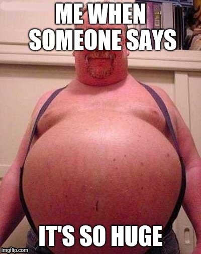 Fat Belly | ME WHEN SOMEONE SAYS IT'S SO HUGE | image tagged in fat belly | made w/ Imgflip meme maker