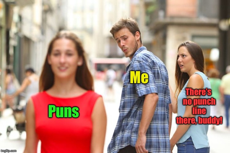 Distracted Boyfriend Meme | Puns Me There’s no punch line there, buddy! | image tagged in memes,distracted boyfriend | made w/ Imgflip meme maker