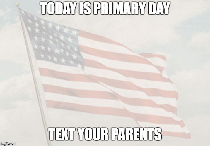 Patriotic | TODAY IS PRIMARY DAY; TEXT YOUR PARENTS | image tagged in patriotic | made w/ Imgflip meme maker