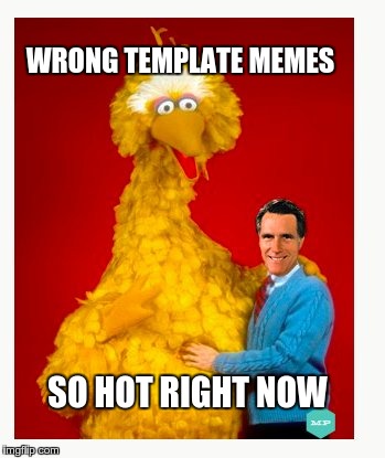 Big Bird And Mitt Romney Meme | WRONG TEMPLATE MEMES SO HOT RIGHT NOW | image tagged in memes,big bird and mitt romney | made w/ Imgflip meme maker