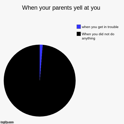When your parents yell at you | When you did not do anything, when you get in trouble | image tagged in funny,pie charts | made w/ Imgflip chart maker