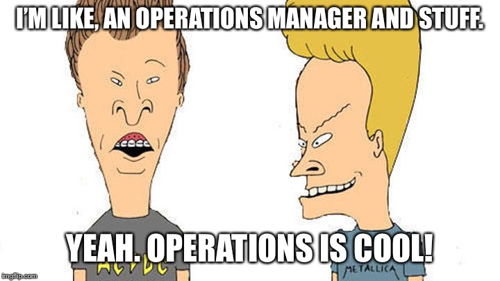 Beavis & Butthead | I’M LIKE, AN OPERATIONS MANAGER AND STUFF. YEAH. OPERATIONS IS COOL! | image tagged in beavis  butthead | made w/ Imgflip meme maker