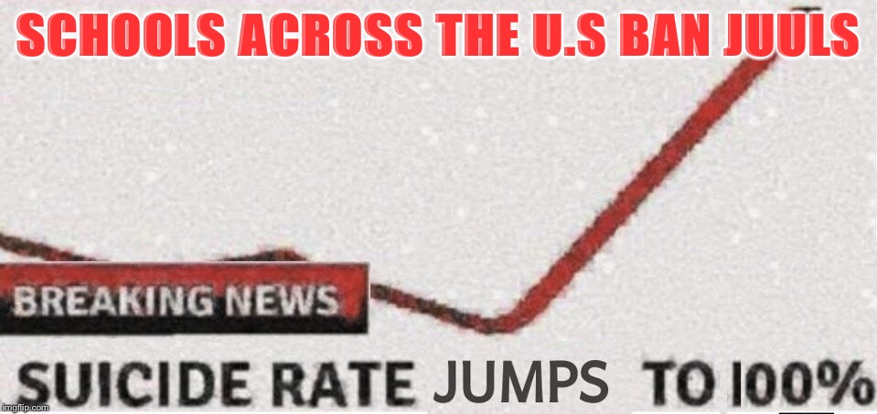 Suicide rate 100% | SCHOOLS ACROSS THE U.S BAN JUULS | image tagged in suicide rate 100 | made w/ Imgflip meme maker