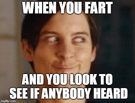 Spiderman Peter Parker Meme | WHEN YOU FART; AND YOU LOOK TO SEE IF ANYBODY HEARD | image tagged in memes,spiderman peter parker | made w/ Imgflip meme maker