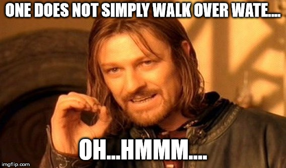 One Does Not Simply Meme | ONE DOES NOT SIMPLY WALK OVER WATE.... OH...HMMM.... | image tagged in memes,one does not simply | made w/ Imgflip meme maker