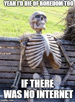 Waiting Skeleton Meme | YEAH I'D DIE OF BOREDOM TOO; IF THERE WAS NO INTERNET | image tagged in memes,waiting skeleton | made w/ Imgflip meme maker