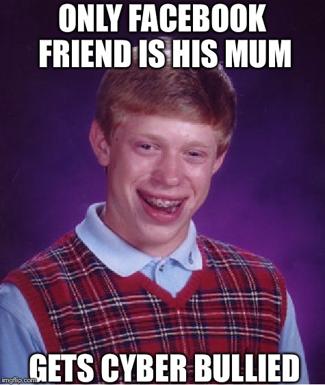 Bad Luck Brian Meme | ONLY FACEBOOK FRIEND IS HIS MUM; GETS CYBER BULLIED | image tagged in memes,bad luck brian | made w/ Imgflip meme maker