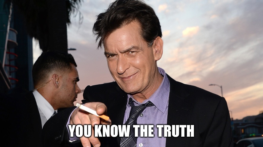 charlie sheen | YOU KNOW THE TRUTH | image tagged in charlie sheen | made w/ Imgflip meme maker