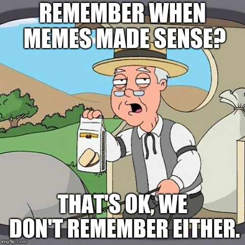 Pepperidge Farm Remembers Meme | REMEMBER WHEN MEMES MADE SENSE? THAT'S OK, WE DON'T REMEMBER EITHER. | image tagged in memes,pepperidge farm remembers | made w/ Imgflip meme maker