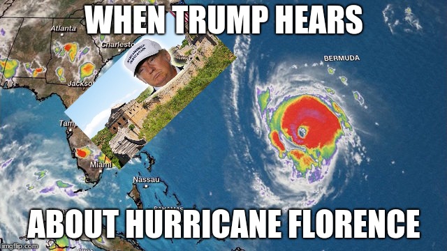 Trump hurricane | WHEN TRUMP HEARS; ABOUT HURRICANE FLORENCE | image tagged in donald trump,hurricane florence | made w/ Imgflip meme maker