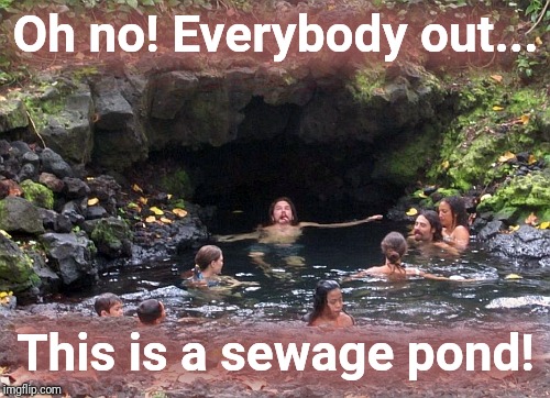 Oh no! Everybody out... This is a sewage pond! | made w/ Imgflip meme maker