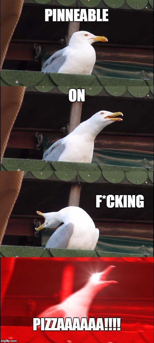 Inhaling Seagull | PINNEABLE; ON; F*CKING; PIZZAAAAAA!!!! | image tagged in memes,inhaling seagull | made w/ Imgflip meme maker