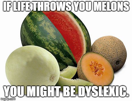 melons are funner to throw at people anyways. | IF LIFE THROWS YOU MELONS; YOU MIGHT BE DYSLEXIC. | image tagged in melons | made w/ Imgflip meme maker