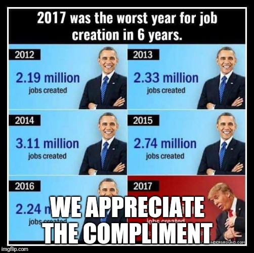 Obama's economy  | WE APPRECIATE THE COMPLIMENT | image tagged in donald trump | made w/ Imgflip meme maker
