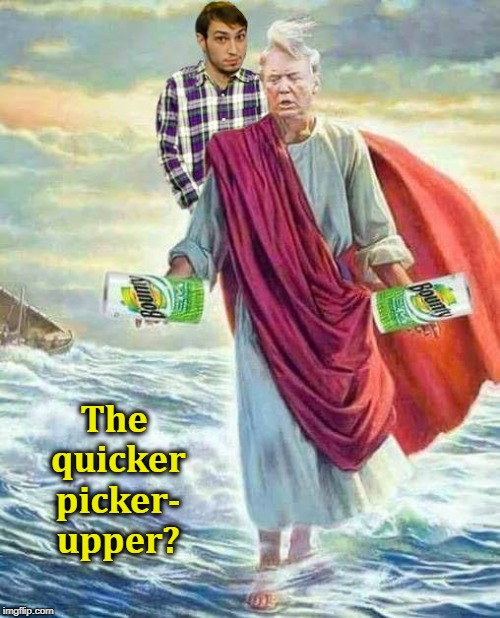 64, 2975, what's the diff? | The quicker picker- upper? | image tagged in trump,water,paper towels,plaid shirt,hurricane | made w/ Imgflip meme maker