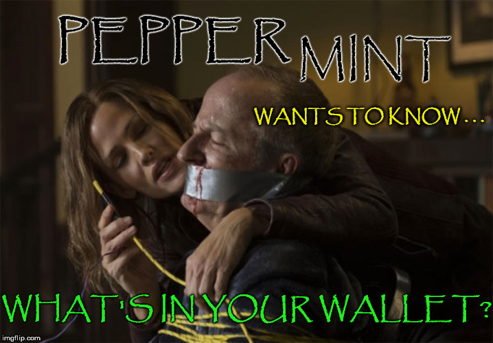 Jennifer Garner Peppermint | MINT; PEPPER; WANTS TO KNOW . . . WHAT'S IN YOUR WALLET? | image tagged in jennifer garner peppermint,memes,capital one,movies,the more you know | made w/ Imgflip meme maker