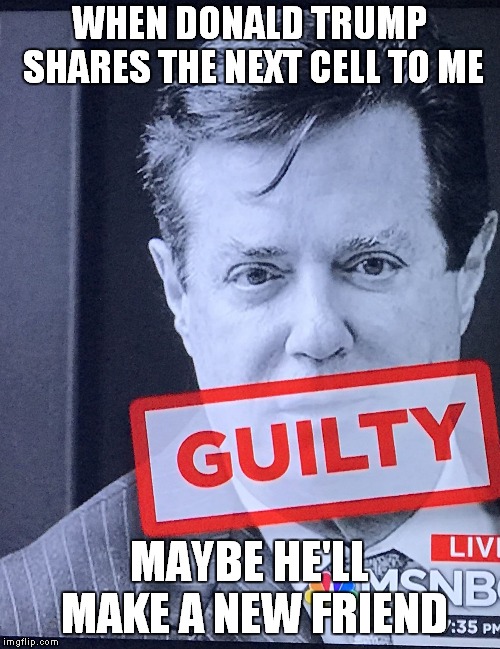 The Boys In Cellblock "C" | WHEN DONALD TRUMP SHARES THE NEXT CELL TO ME; MAYBE HE'LL MAKE A NEW FRIEND | image tagged in paul manafort guilty | made w/ Imgflip meme maker