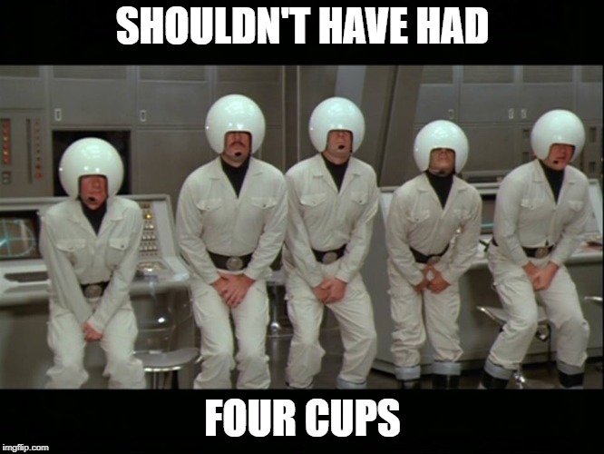 SpaceBalls | SHOULDN'T HAVE HAD; FOUR CUPS | image tagged in spaceballs | made w/ Imgflip meme maker