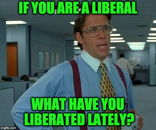 That Would Be Great Meme | IF YOU ARE A LIBERAL; WHAT HAVE YOU LIBERATED LATELY? | image tagged in memes,that would be great | made w/ Imgflip meme maker