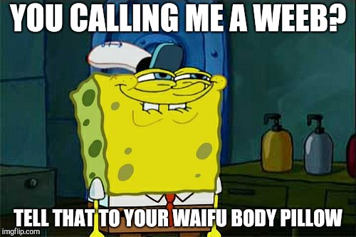Don't You Squidward | YOU CALLING ME A WEEB? TELL THAT TO YOUR WAIFU BODY PILLOW | image tagged in memes,dont you squidward | made w/ Imgflip meme maker